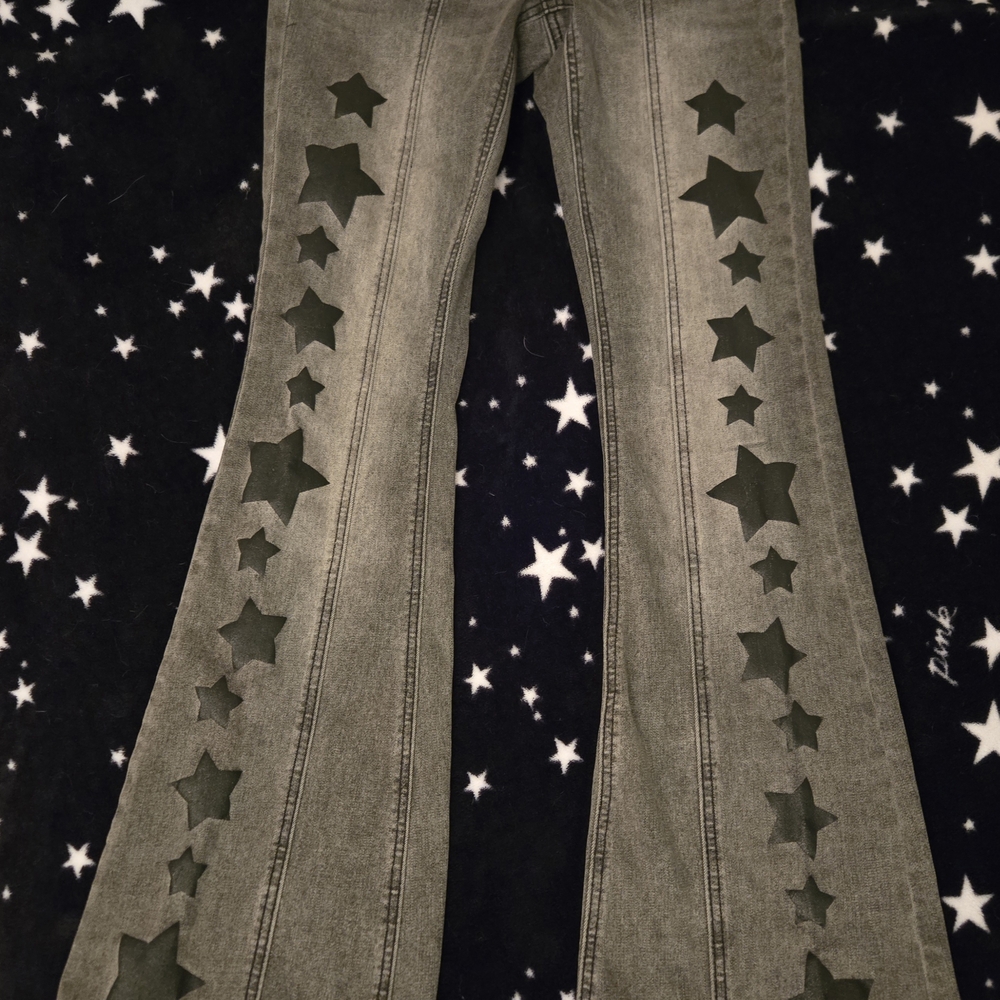 Women's Gray Flare Jeans with Star Appliqué